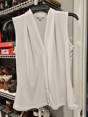 Calvin Klein Sleeveless V-Neck Blouse in White